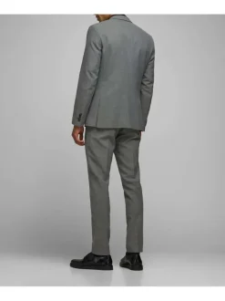 Veste blazer gris avec boutons et poches passepoilées à l'avant