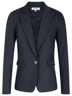 Veste blazer marine unie avec une coupe droite et des manches longues