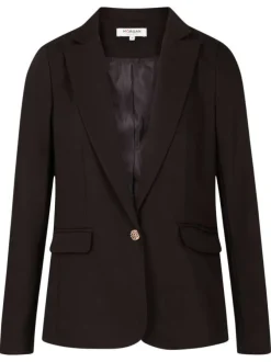 Veste blazer noire unie avec une coupe droite et des manches longues