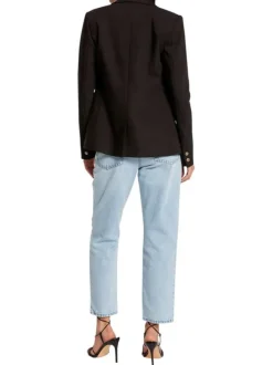 Veste blazer noire unie avec une coupe droite et des manches longues