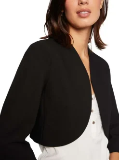 Veste blazer noire unie avec une coupe droite et des manches longues