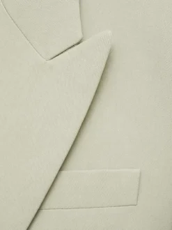 Veste Blazer verte unie coupe droite avec un col cranté et des manches longues