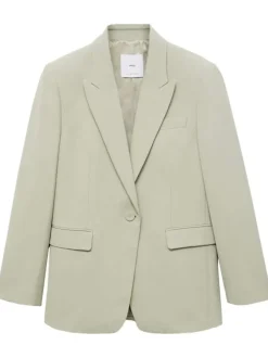 Veste Blazer verte unie coupe droite avec un col cranté et des manches longues