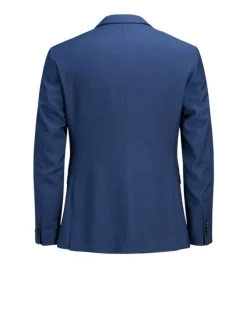 Veste bleue à coupe ajustée à col à revers et fermeture boutonnée