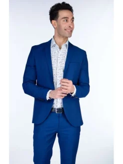 Veste bleue à coupe ajustée à col à revers et fermeture boutonnée