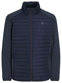Veste bleue marine matelassée avec une coupe droite et un col montant à zip