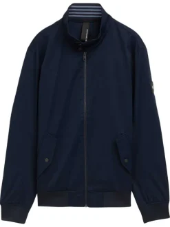 Veste bleue marine unie avec un col montant et des poches à rabat