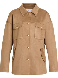 Veste camel unie pourvue d'un col à rabats et de manches longues