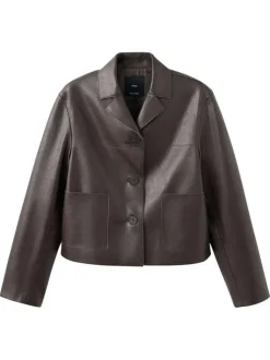 Veste chocolat unie avec une coupe droite et un col à revers cranté