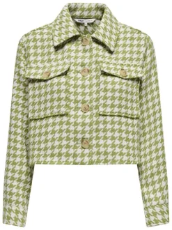 Veste courte verte à imprimé pied de poule avec un col à revers et des poches
