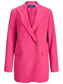 Veste de blazer Mary rose uni avec col v à revers et 2 poches latérales coupe droite