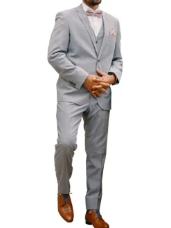 Veste de costume ajustée gris clair chinée fermée par 2 boutons