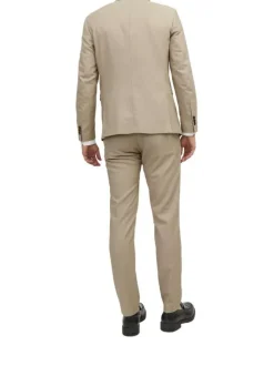 Veste de costume en laine mélangée beige avec coupe slim fit et col cranté