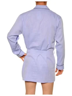 Veste de pyjama en popeline de coton ciel unie à coupe droite et col à revers