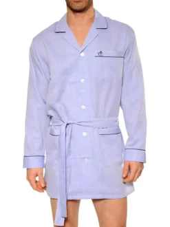 Veste de pyjama en popeline de coton ciel unie à coupe droite et col à revers