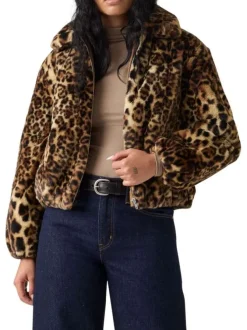 Veste en coton avec un imprimé léopard all-over et un col à revers
