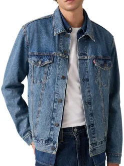 Veste en coton bleu à coupe ajustée pourvu d'un col à revers