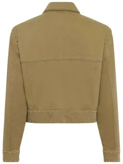 Veste en coton camel unie pourvue d'une coupe droite et d'un col chemise