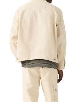 Veste en coton écrue à coupe ajustée pourvue d'un col cubain