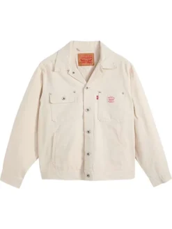 Veste en coton écrue à coupe ajustée pourvue d'un col cubain