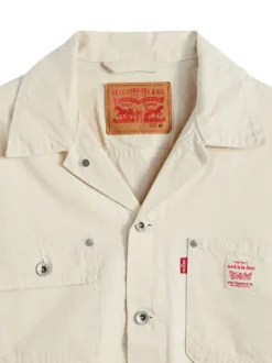 Veste en coton écrue à coupe ajustée pourvue d'un col cubain