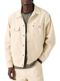 Veste en coton écrue à coupe ajustée pourvue d'un col cubain