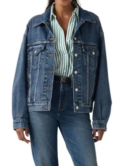 Veste en coton indigo à coupe ajustée pourvue d'un col à revers
