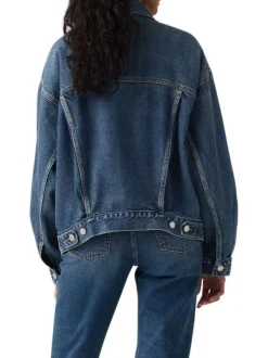 Veste en coton indigo à coupe ajustée pourvue d'un col à revers