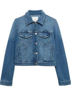 Veste en coton indigo unie avec une coupe droite et un col à revers