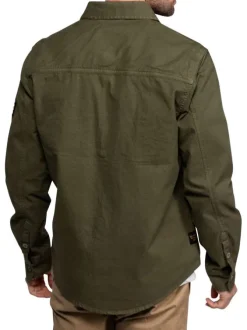 Veste en coton kaki unie pourvue d'un col à rabats et de manches longues