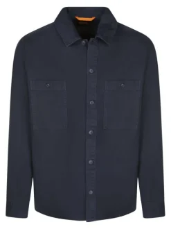 Veste en coton marine avec poches poitrine et logo de la marque brodé