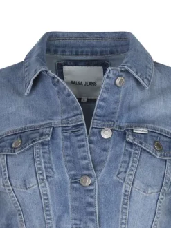 Veste en coton mélangé stone uni avec une coupe droite et un col français
