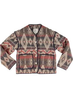 Veste en coton multicolore ornée de motifs ethniques avec un col v