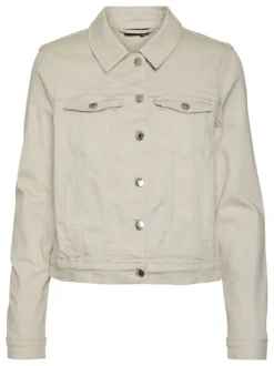 Veste en jean beige en coton mélangé avec une coupe droite et un col italien