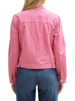 Veste en jean courte en coton rose unie avec un col à revers