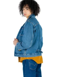 Veste en jean en coton bleu uni avec un poche à gauche de la poitrine