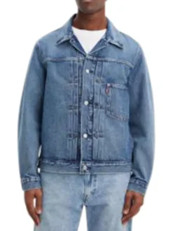 Veste en jean en coton bleu uni avec un poche à gauche de la poitrine