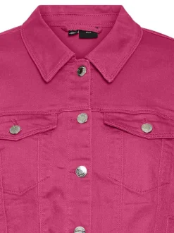Veste en jean framboise en coton mélangé avec une coupe droite et un col italien