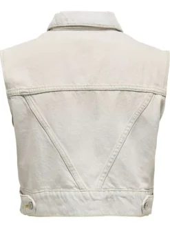 Veste en jean sans manches en coton bleue stone avec un col à revers