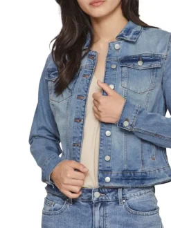Veste en jean stone délavé avec une coupe près du corps et un col italien