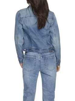 Veste en jean stone délavé avec une coupe près du corps et un col italien
