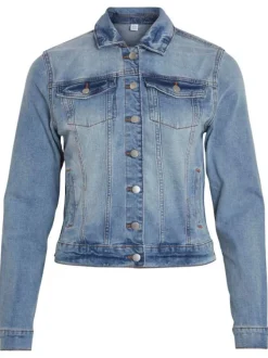 Veste en jean stone délavé avec une coupe près du corps et un col italien