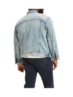 Veste grande taille en jean stone en coton mélangé coupe droite col français