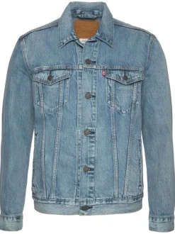 Veste grande taille en jean stone en coton mélangé coupe droite col français
