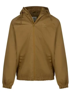 Veste imperméable en coton bronze unie avec une coupe droite et un col à capuche