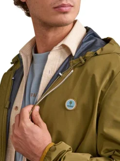 Veste imperméable kaki unie avec une coupe droite et un col à capuche