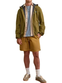Veste imperméable kaki unie avec une coupe droite et un col à capuche