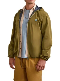Veste imperméable kaki unie avec une coupe droite et un col à capuche