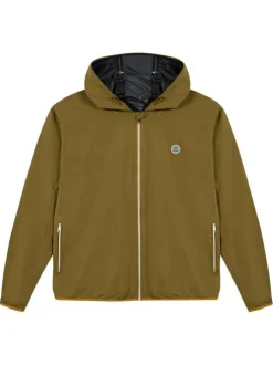Veste imperméable kaki unie avec une coupe droite et un col à capuche