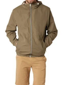 Veste imperméable kaki unie pourvue d'une coupe droite et d'une capuche